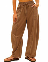 Load image into Gallery viewer, Ladies Contrast Stitching Elastic Waist Drawstring Barrel Pants