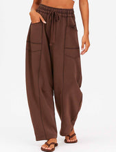 Load image into Gallery viewer, Ladies Contrast Stitching Elastic Waist Drawstring Barrel Pants