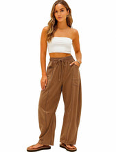 Load image into Gallery viewer, Ladies Contrast Stitching Elastic Waist Drawstring Barrel Pants
