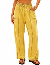 Load image into Gallery viewer, Ladies Contrast Stitching Elastic Waist Drawstring Barrel Pants