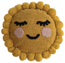 Load image into Gallery viewer, Cotton Punch Hook Sun Shaped Pillow With Face and Pom Pom Trim