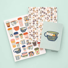 Load image into Gallery viewer, But First Coffee Stitched Notebook Set