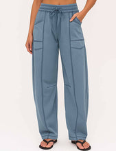 Load image into Gallery viewer, Ladies Contrast Stitching Elastic Waist Drawstring Barrel Pants