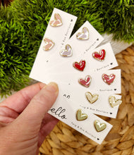 Load image into Gallery viewer, Heart clay studs: Red / Silver heart