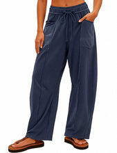 Load image into Gallery viewer, Ladies Contrast Stitching Elastic Waist Drawstring Barrel Pants