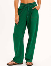 Load image into Gallery viewer, Ladies Contrast Stitching Elastic Waist Drawstring Barrel Pants
