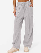 Load image into Gallery viewer, Ladies Contrast Stitching Elastic Waist Drawstring Barrel Pants
