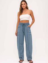 Load image into Gallery viewer, Ladies Contrast Stitching Elastic Waist Drawstring Barrel Pants
