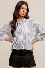 Load image into Gallery viewer, Pleated Hem Stripe Button Down Shirt
