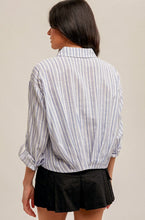 Load image into Gallery viewer, Pleated Hem Stripe Button Down Shirt
