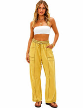 Load image into Gallery viewer, Ladies Contrast Stitching Elastic Waist Drawstring Barrel Pants
